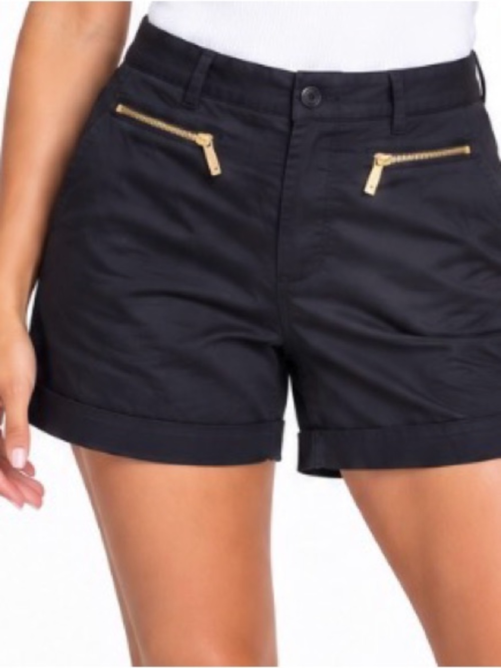 Micael Kors black Tailored Bermuda Shorts Gold Zip Pockets casual dress SZ 12
